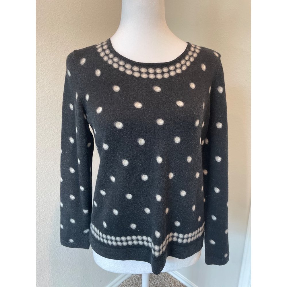 Talbots Pure Merino Wool Black / White Polka Dot Sweater
